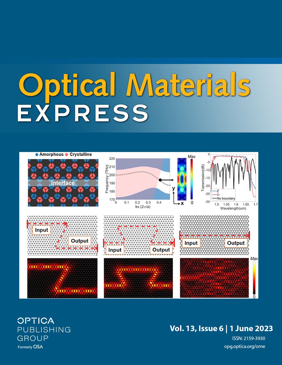 Volume 13 Issue 6 of #OPG_OMEx is now live: ow.ly/6QVg50OC3ny

The cover image shows topological interface propagation in photonic crystals. For details, see F. Tian et al., ow.ly/LYQk50OC3nz