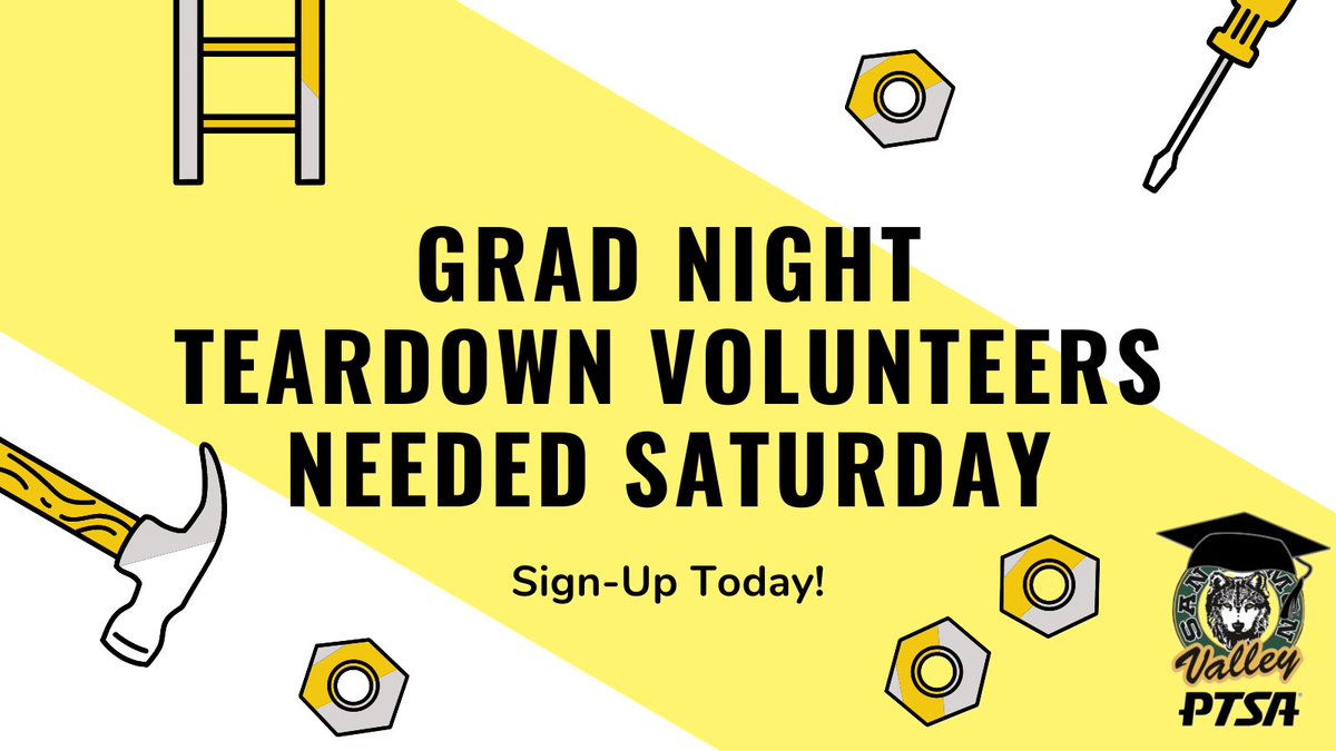 Wolfpack Community!  We are in desperate need of help for Grad Night teardown THIS Saturday. Please reach out to your network of friends, family and kids to recruit help!  We will take ANY time available.

Check out the ways you can help here: signupgenius.com/go/10c094eaea9…