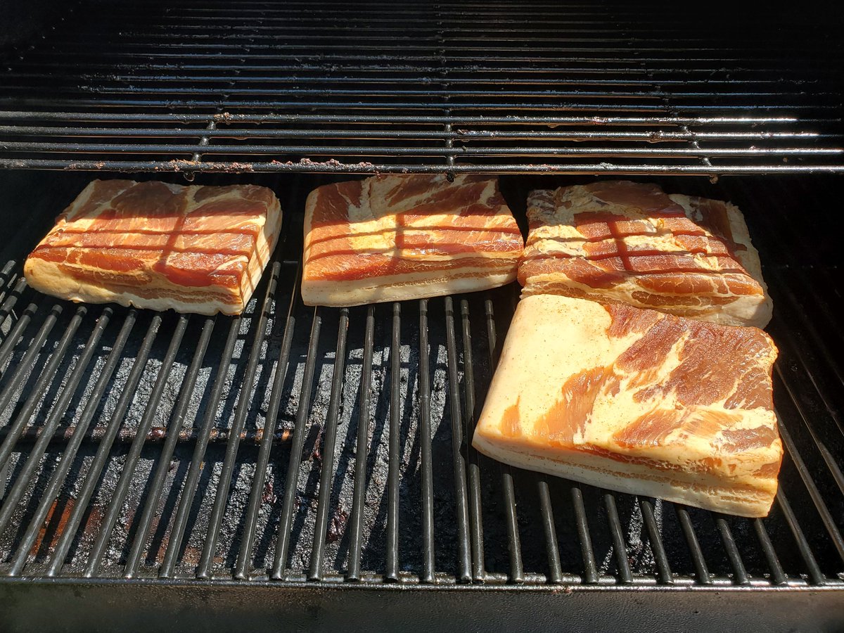 grumpy_old_tech's tweet image. 4 1/2 lbs of bacon just pit on the smoker. Guess what's for dinner tonight