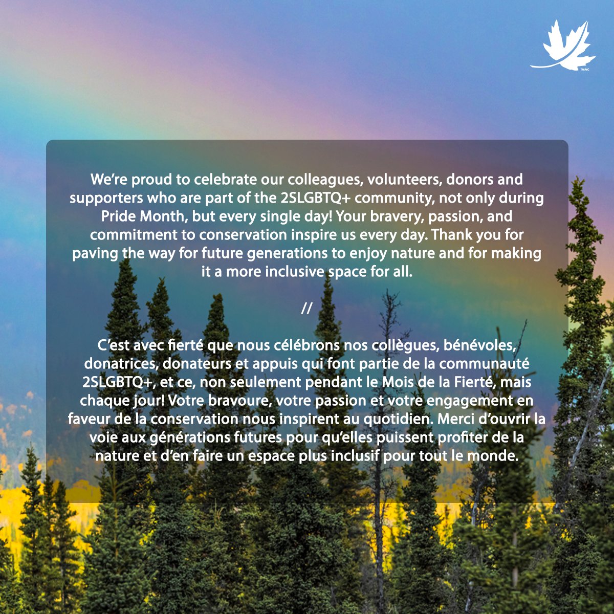 NCC_CNC's tweet image. Happy Pride! 🌈 Bon Mois de la Fierté! 

#Pride2023 #NatureForAll #Fierté2023 #NaturePourTous