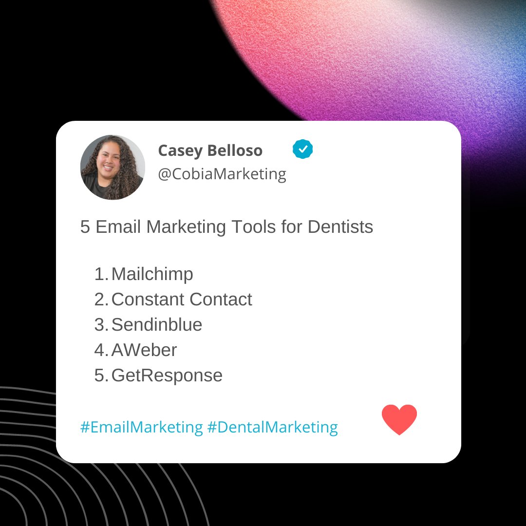 📧🦷 Looking to level up your dental marketing game? 

Check out these 5 best email marketing tools that dentists can't afford to miss.

#CobiaMarketing #DentalMarketing #EmailMarketingApps #DentistTools #PatientEngagement #DigitalMarketing #SocialMediaMarketing #GrowYourPractice