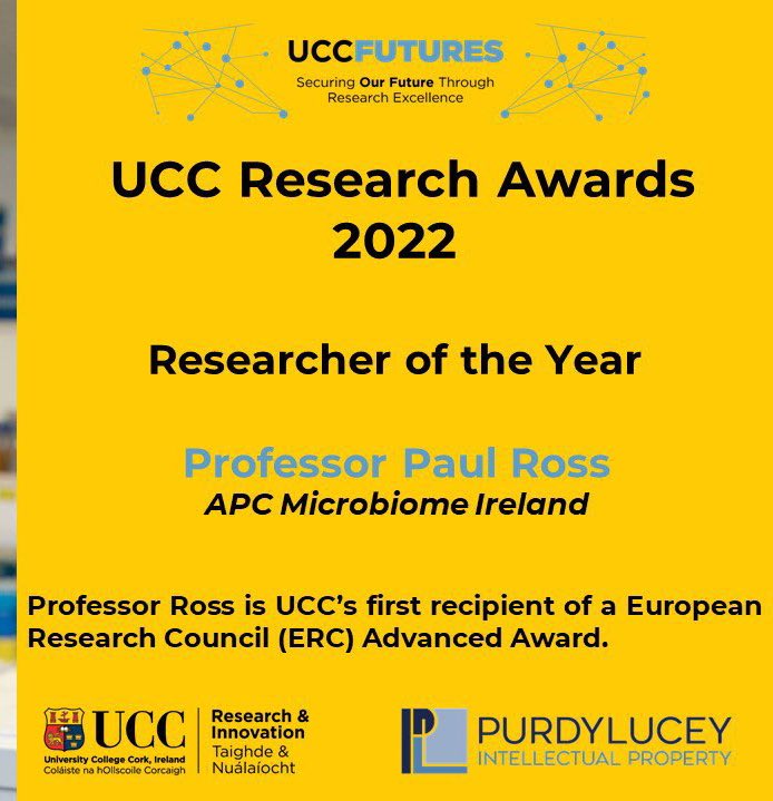 Congratulations Paul <a href="/ProfPaulRoss1/">Prof Paul Ross</a> <a href="/Pharmabiotic/">APC Microbiome Ireland</a> @scienceirel on being recognised as Researcher of the year 2022! And of course, on your <a href="/ERC_Research/">European Research Council (ERC)</a> Advanced award! Congratulations to you, the APC &amp; your excellent research group!