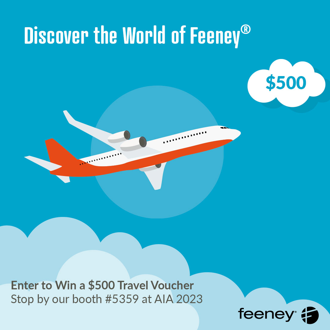 NEXT WEEK! Join us at the AIA Architecture Expo in Booth #5359 and Discover the World Feeney®. Don't miss out on the chance to win a $500 travel voucher. 

More Details: hubs.la/Q01R-Ypb0
#AIA23 #ArchitectureExpo #AIASanFrancisco