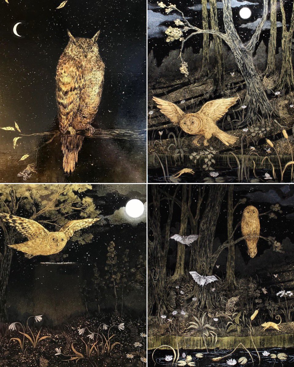 The golden owls of artist Tuesday Riddell 🦉🌙