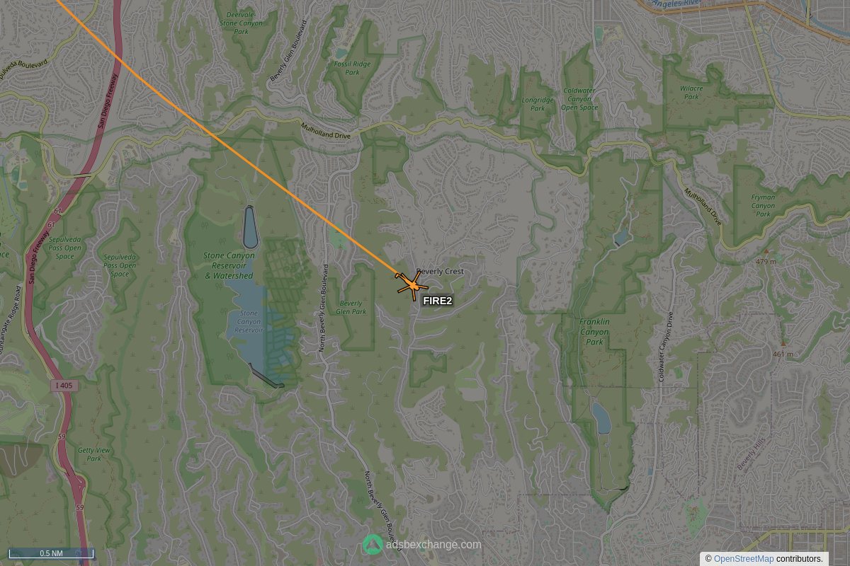 ffoverhead's tweet image. LAFD #N302FD callsign #FIRE2 (A139) was seen near Beverly Crest, Los Angeles, CA at approx 18:32 UTC squawking 1200 globe.adsbexchange.com/?icao=a32741&amp;amp;z… #LAFD #LAFire