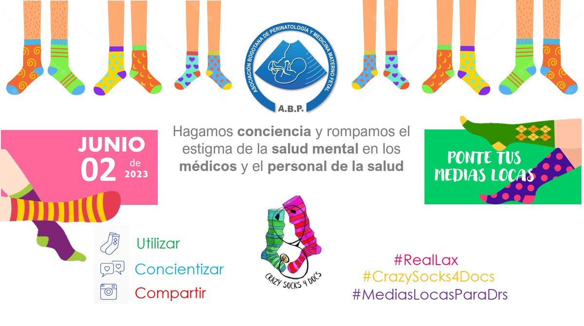 ABP_MMF_BOGOTA's tweet photo. MAÑANA Junio 02 ponte tus medias locas y sube tus fotos... ABP se une por la conciencia de la enfermedad mental en el personal de salud. https://t.co/66WXf1AWsc