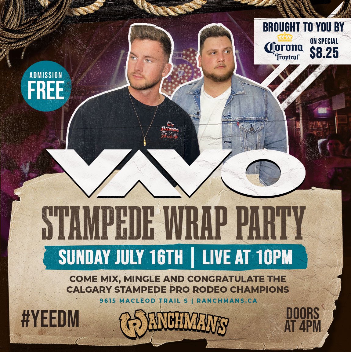 ranchmansyyc's tweet photo. Party with the PROS! And it’s FREE! Can I get a #YEEDM?! #yycevents #calgarystampede #vavo https://t.co/FZB1m9ammj