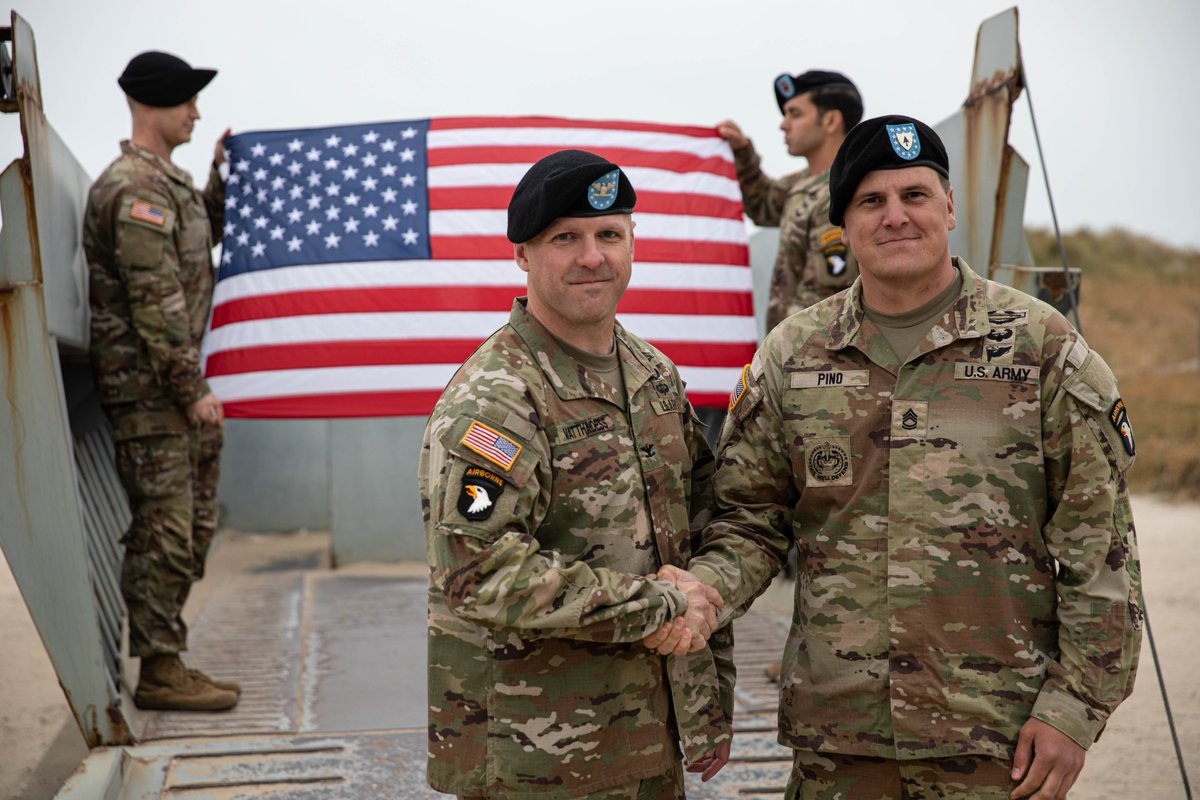 Re-enlistment at Utah Beach, Normandy, France! Congratulation SFC Pino! <a href="/101stAASLTDIV/">101st Airborne Div.</a> <a href="/FORSCOM/">FORSCOM 🇺🇸</a>  <a href="/18airbornecorps/">XVIII Airborne Corps & Fort Bragg</a> <a href="/US_EUCOM/">U.S. European Command</a> <a href="/USArmyEURAF/">U.S. Army Europe and Africa</a> #StaySTRIKE