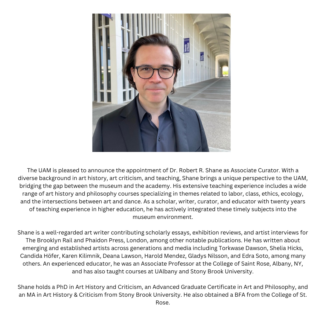 UAlbany_Museum's tweet photo. The UAM is pleased to announce the appointment of Dr. Robert R. Shane as Associate Curator!
Read the full press release: https://t.co/MdDS0RpInD
#ualbany #ualbanyartmuseum #curator #associatecurator #contemporaryartmueum #artmuseum #museum #exhibitions #robertshane #curate https://t.co/xn4mdOOykz