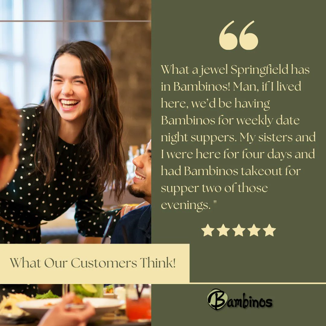 BambinosCafe's tweet photo. Here's what one of our amazing customers had to say about their visit to Bambinos! 💛

Did you enjoy your last visit? Let us know in the comments 👇

#417land #417food #SpringfieldMo #bambinoscafe #italianrestaurant #italianrestaurantspringfield https://t.co/IuzQz4W1v4