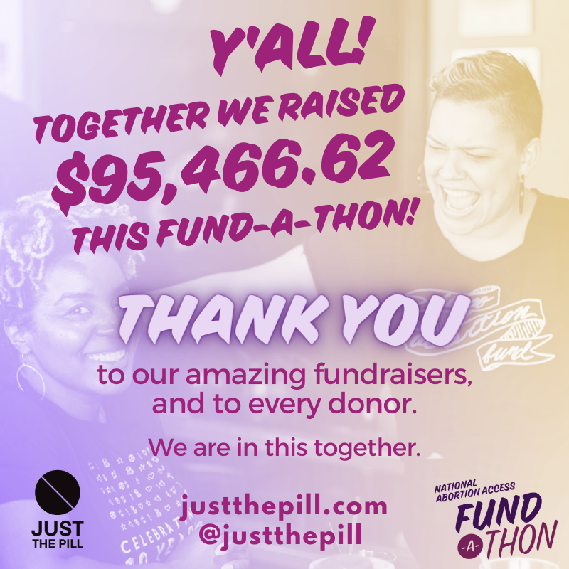 JustThePill's tweet photo. Together we raised $95,466.62 for #Fthon23! THANK YOU to our amazing fundraisers, and to every donor. We are in this together.
Thanks to @AbortionFunds and @ChiAbortionFund for solidarity & the badass abortion funders celebrating and smiling in the background of this image. https://t.co/aX4C5RSP4d
