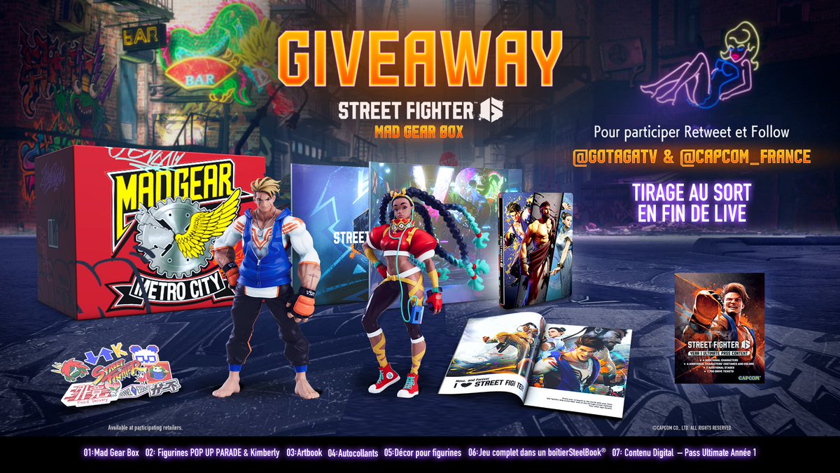 GotagaTV's tweet image. Oyé, oyé Twitter, c'est le moment de tenter votre chance pour gagner une édition collector #StreetFighter6 Mad Gear Box ! 🥊

Pour participer, il vous suffit de #Follow &amp;amp; #RT @GotagaTv &amp;amp; @capcom_france 🎁  

Le tirage au sort en fin de live, alors dépêchez-vous 🔥
#sponsorisé