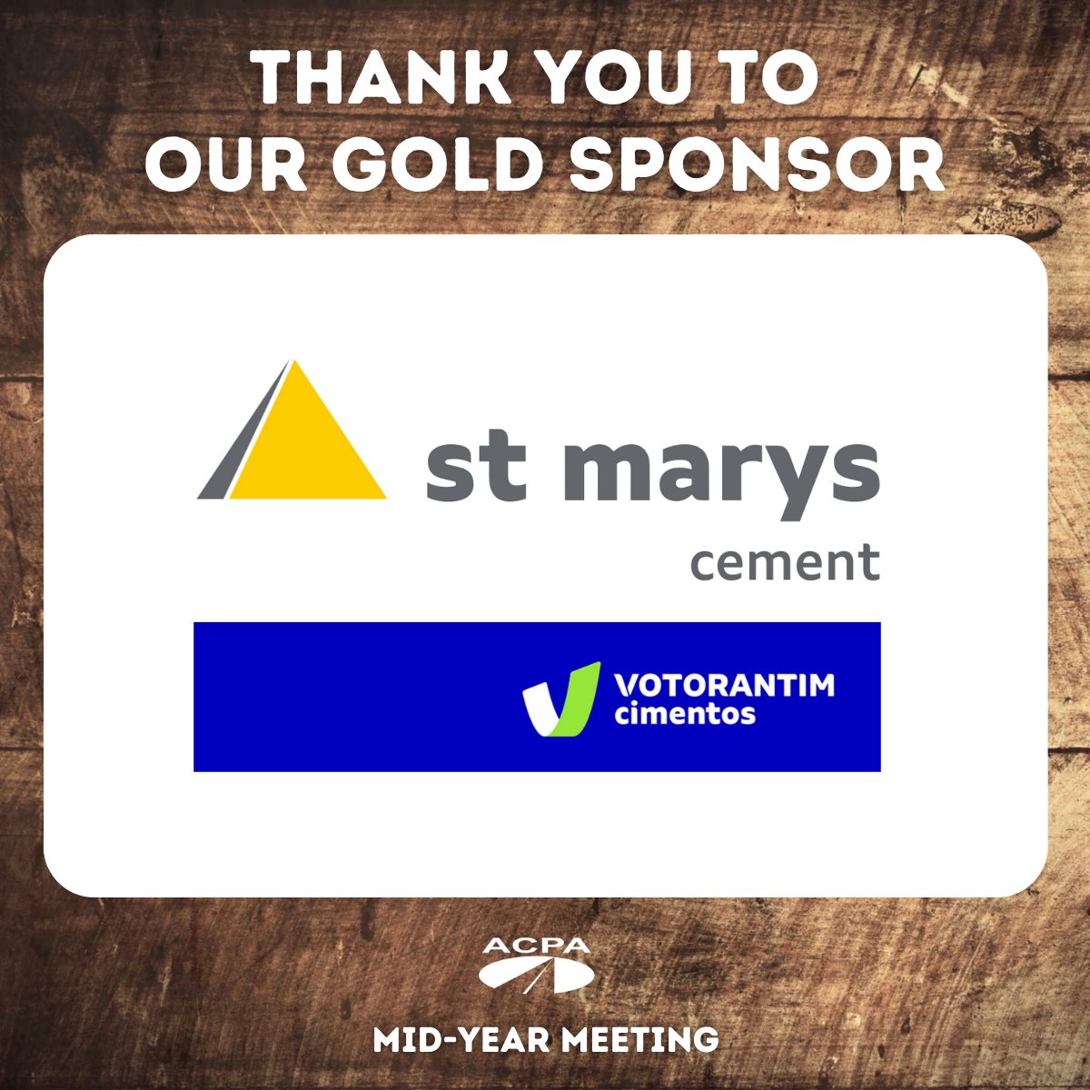 Thank you to St Marys Cement for being a 2023 Gold Program Sponsor for the Mid-Year Meeting! #ACPAMidYear #concretepavement