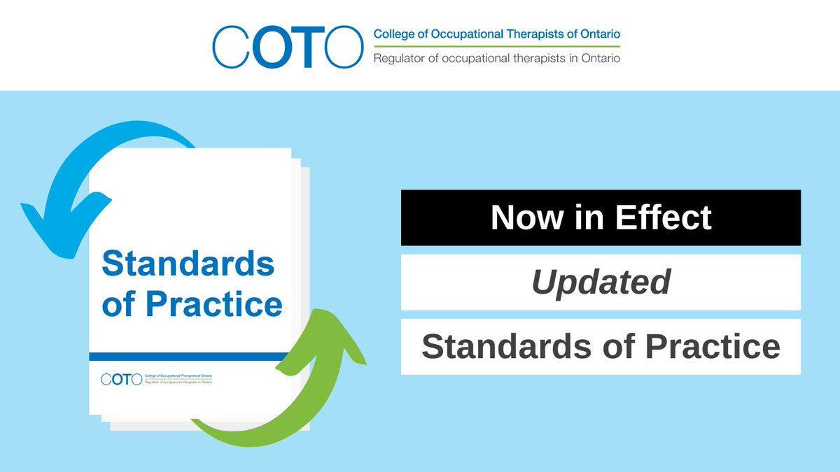 🆕 The updated Standards of Practice are now in effect!

Learn more about professional practice expectations and how the College supports #OccupationalTherapists in the continued delivery of safe, effective, ethical care: coto.org/news/news-deta…