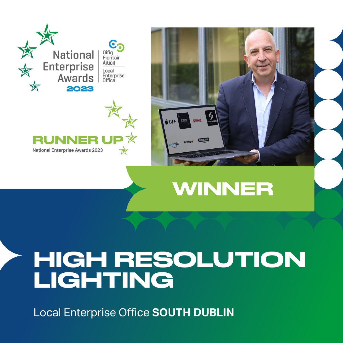 Loc_Enterprise's tweet image. The first regional award winner of the night is for the Dublin Region and the winner is - High Resolution Lighting who are supported by @LEOSouthDublin #NEAwards #MakingItHappen