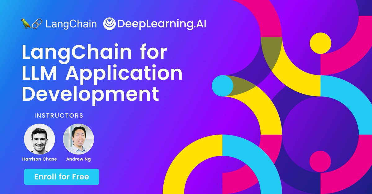 Learn how to build LLM-powered applications with LangChain… from LangChain’s co-founder!

Our course, co-taught by @hwchase17 and @AndrewYNg, is perfect for Python developers interested in building applications on top of APIs with @LangChainAI.

Join now: hubs.la/Q01R-wl90