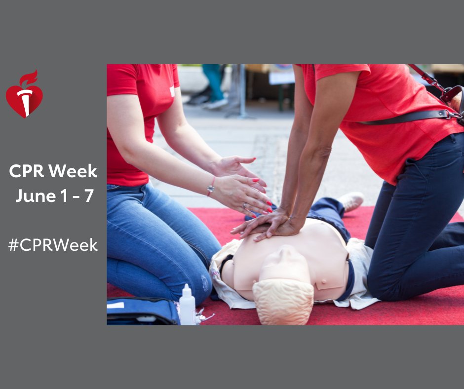June 1-7 is National CPR and AED Awareness Week! Be a future lifesaver and learn the 2 easy steps of Hands-Only CPR. You could be the difference for someone you know or love. Watch an AHA Hands-Only CPR training video at spr.ly/6018OmIi8 . #CPRWithHeart #BeTheBea