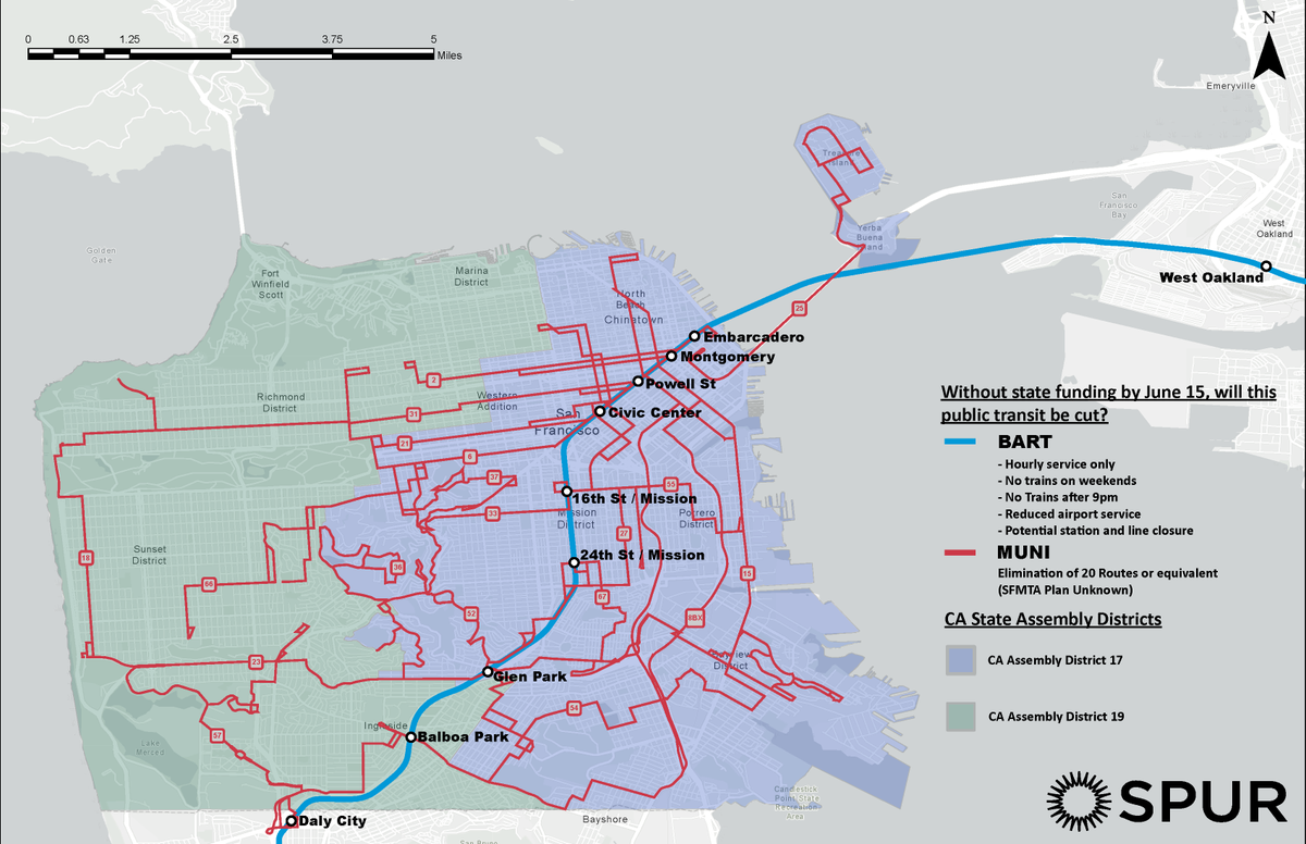 Together, <a href="/SFBART/">BART</a> and @SFMTA_MUNI are the 4th largest transit agency in the country, but these two systems are planning for devastating service cuts starting as early as next year. 🧵