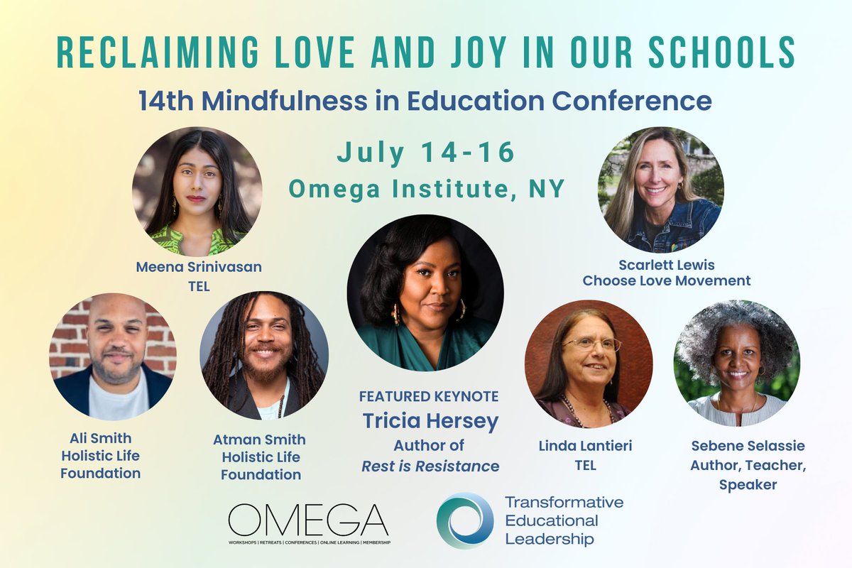 The Mindfulness in Education Conference is in its 14th year! Join Scarlett this July 14-16, at the Omega Institute in Rhinebeck, NY, to Reclaim Love and Joy in Our Schools. The conference is co-hosted by @TELeadership and the Omega Institute. 
Register: ow.ly/RjK150Or1i5