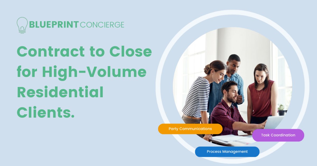 BlueprintTitle's tweet photo. We’re excited to announce the launch of our affiliate, Blueprint Concierge!

Blueprint Concierge is contract-to-close for high-volume clients. Concierge is your project manager across transactions, expanding team capacity and taking work off your plate: https://t.co/k8at6RCP8M https://t.co/Bgju4szBmv