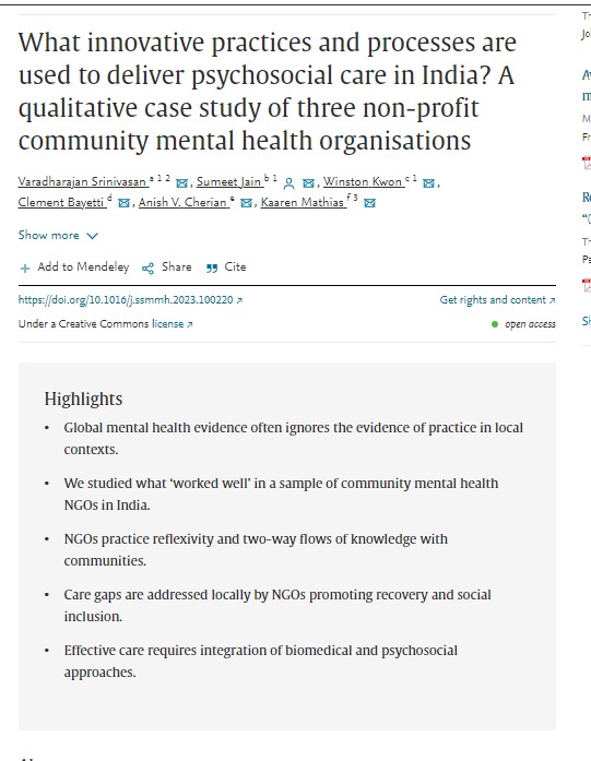 Kaaren Mathias 🏔️ 🇮🇳 🇳🇿 (@kaarenmathias) on Twitter photo 1/3 Please read our new paper - a deep dive into how 3 innovative non-profits in India are strengthening community mental health. <a href="/SumeetJain_SKB/">Sumeet Jain</a> <a href="/ClementBayetti/">Clement Bayetti</a> <a href="/anishvcherian/">Dr. Anish V Cherian</a>
sciencedirect.com/science/articl… 1/3 Please read our new paper - a deep dive into how 3 innovative non-profits in India are strengthening community mental health. <a href="/SumeetJain_SKB/">Sumeet Jain</a> <a href="/ClementBayetti/">Clement Bayetti</a> <a href="/anishvcherian/">Dr. Anish V Cherian</a>
sciencedirect.com/science/articl…