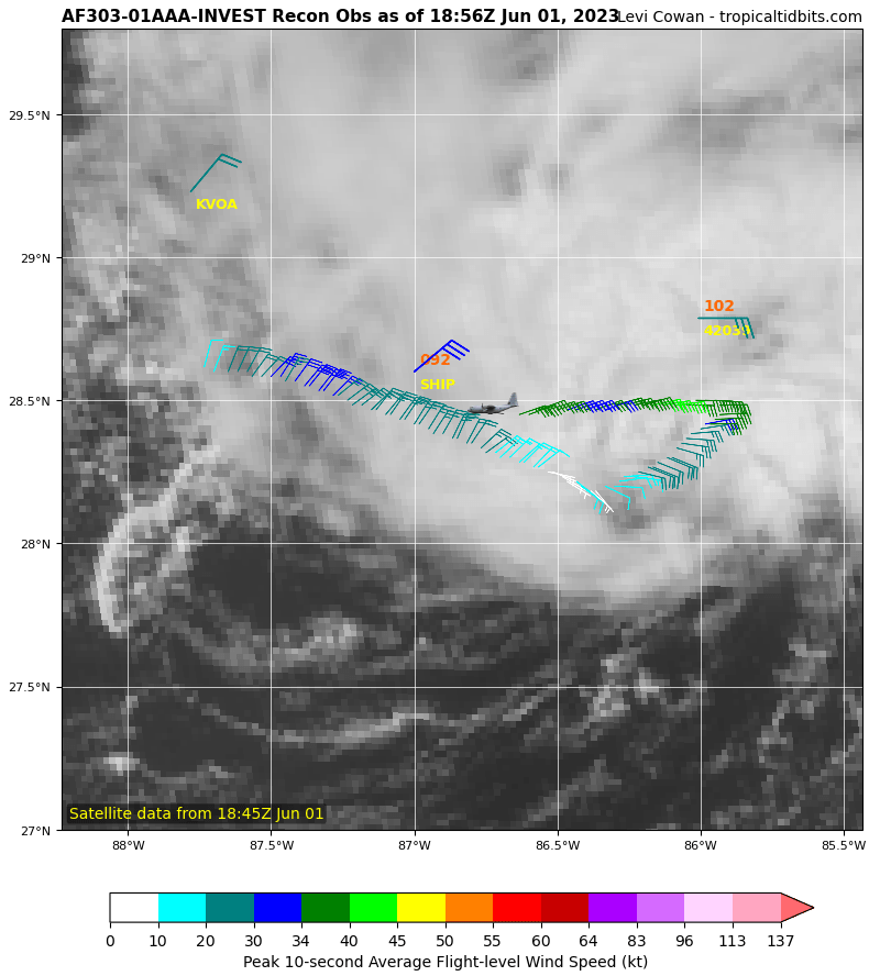 LimWeather's tweet photo. USAF TEAL 71 #Recon is in #91L, found TS force winds from #SFMR
Likely to be #TropicalStorm #Arlene later today, as early as 5pm EDT
#Tropicswx #wxtwitter #HurricaneSeason2023 #HurricaneSeason #USwx #FLwx #MSwx #Cuba #Yucatan #Mexico #Bahamas #HurricaneHunters #Invest91L #AL91 https://t.co/wSyUQtzxdM