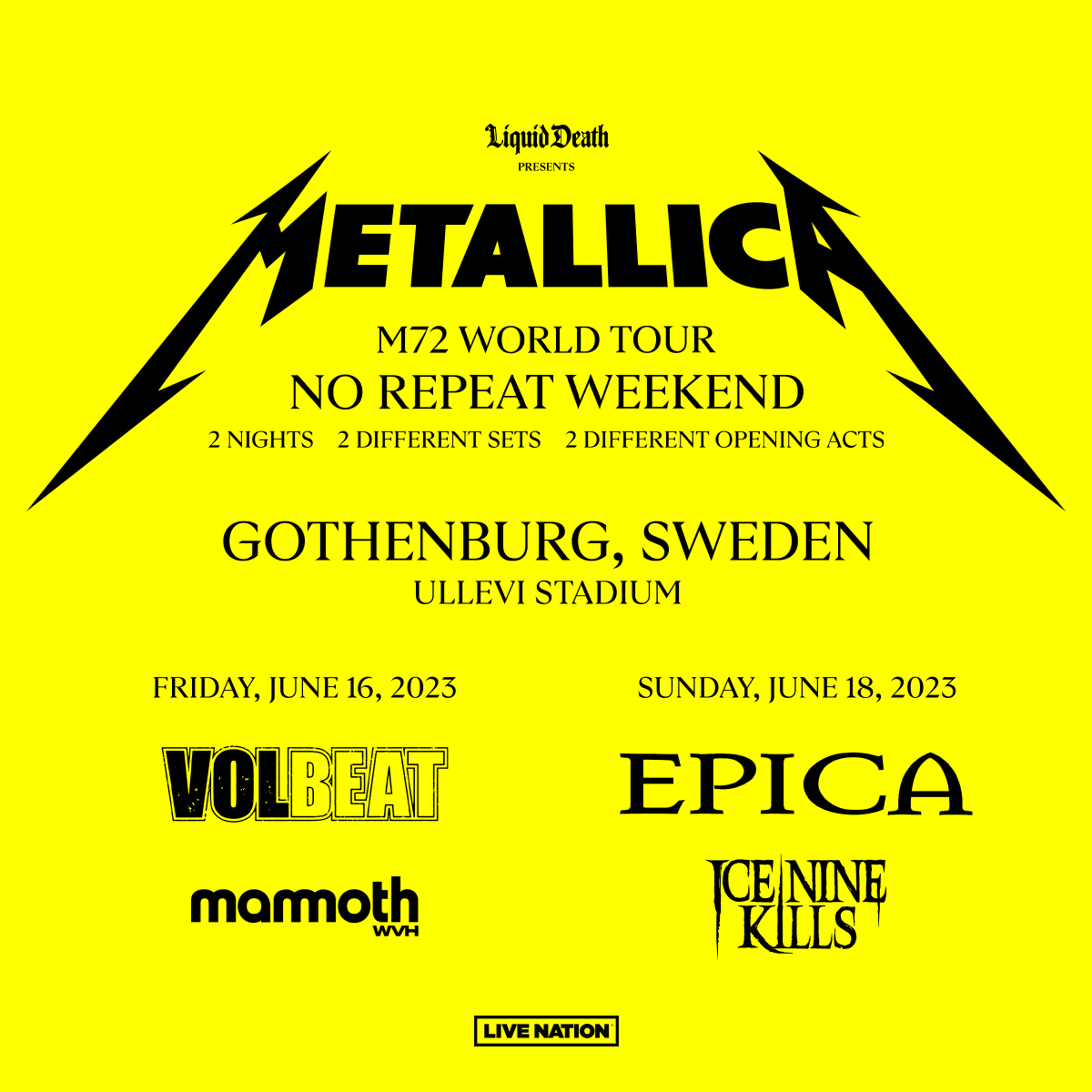 After a couple fantastic sets in Paris and Hamburg, our friends <a href="/Epica/">Epica</a> are sticking around the #M72 World Tour a little longer. They’ll step in once more for <a href="/FFDP/">Five Finger Death Punch</a> in Gothenburg on Sunday, June 18.

#M72Gothenburg