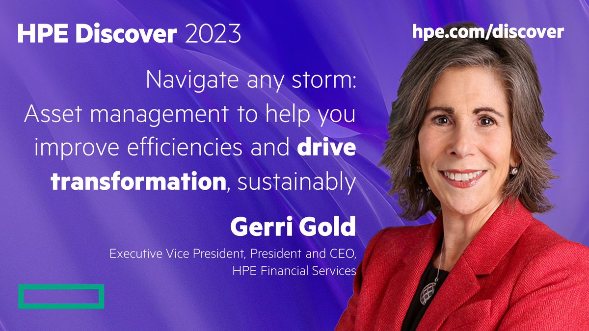 Discover a sustainability-focused Asset Management approach that can drive economic optimization and accelerate your transition to HPE GreenLake.  Join us for an unmissable session at #HPEDiscover, featuring Gerri Gold, President and CEO of HPEFS.
hpe.to/6011Otcdd