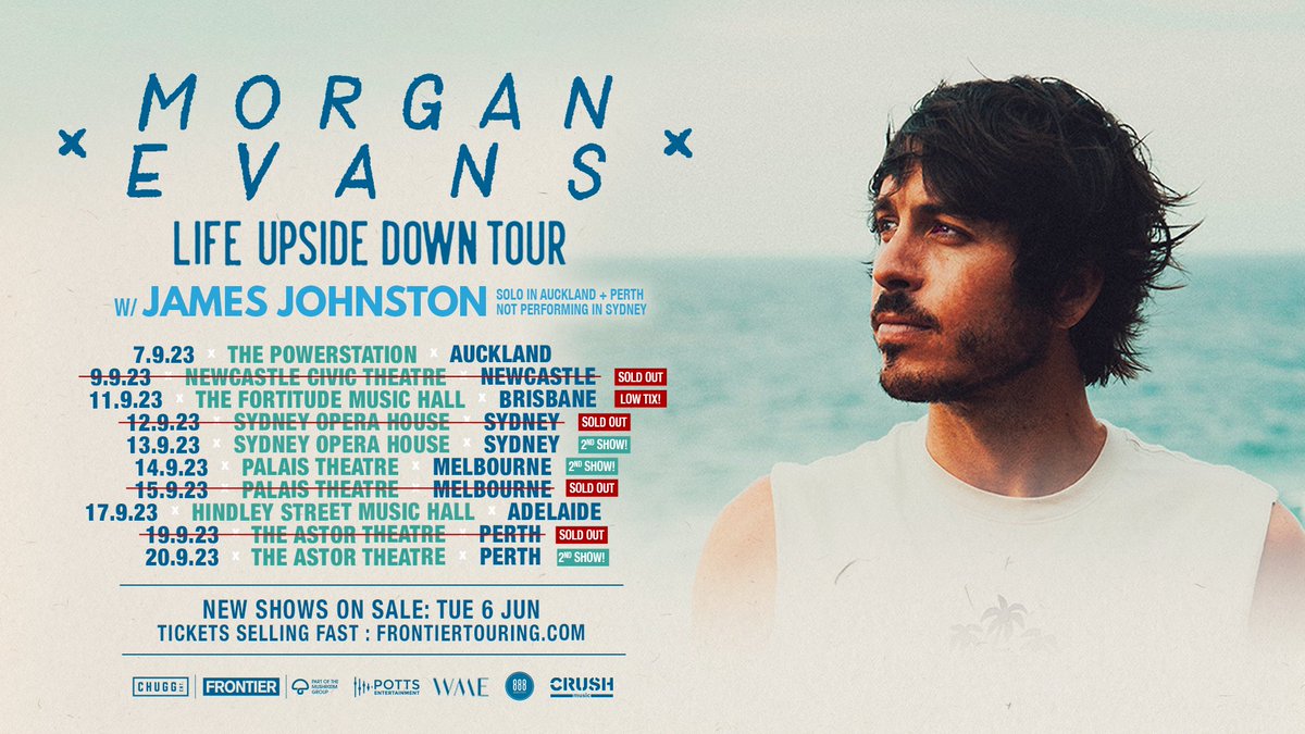 Frontier Touring (@frontiertouring) on Twitter photo TOUR UPDATE 💙 <a href="/Morgan_Evans/">Morgan Evans</a> fans, you've really turned up for his Life Upside Down Tour! To meet incredible demand, we've added second shows in Sydney, Melbourne and Perth.
The new, second shows will go on sale Tue 6 June from 10am local time.
🎫 frontiertouring.com/morganevans TOUR UPDATE 💙 <a href="/Morgan_Evans/">Morgan Evans</a> fans, you've really turned up for his Life Upside Down Tour! To meet incredible demand, we've added second shows in Sydney, Melbourne and Perth.
The new, second shows will go on sale Tue 6 June from 10am local time.
🎫 frontiertouring.com/morganevans