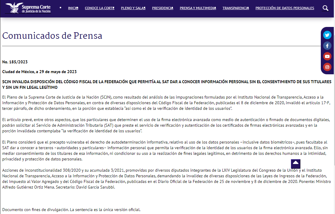 JonathanLpezTor's tweet photo. ⚠️Absurdo, porque todos los #certificados del SAT permiten conocer al titular del certificado, aunque ya no lo haga el SAT, lo pueden conocer.
SCJN #INVALIDA DISPOSICIÓN DEL CFF Q PERMITÍA AL SAT DAR A CONOCER INFORMACIÓN PERSONAL SIN EL CONSENTIMIENTO DE SUS TITULARES... https://t.co/f8OwMsw4yO