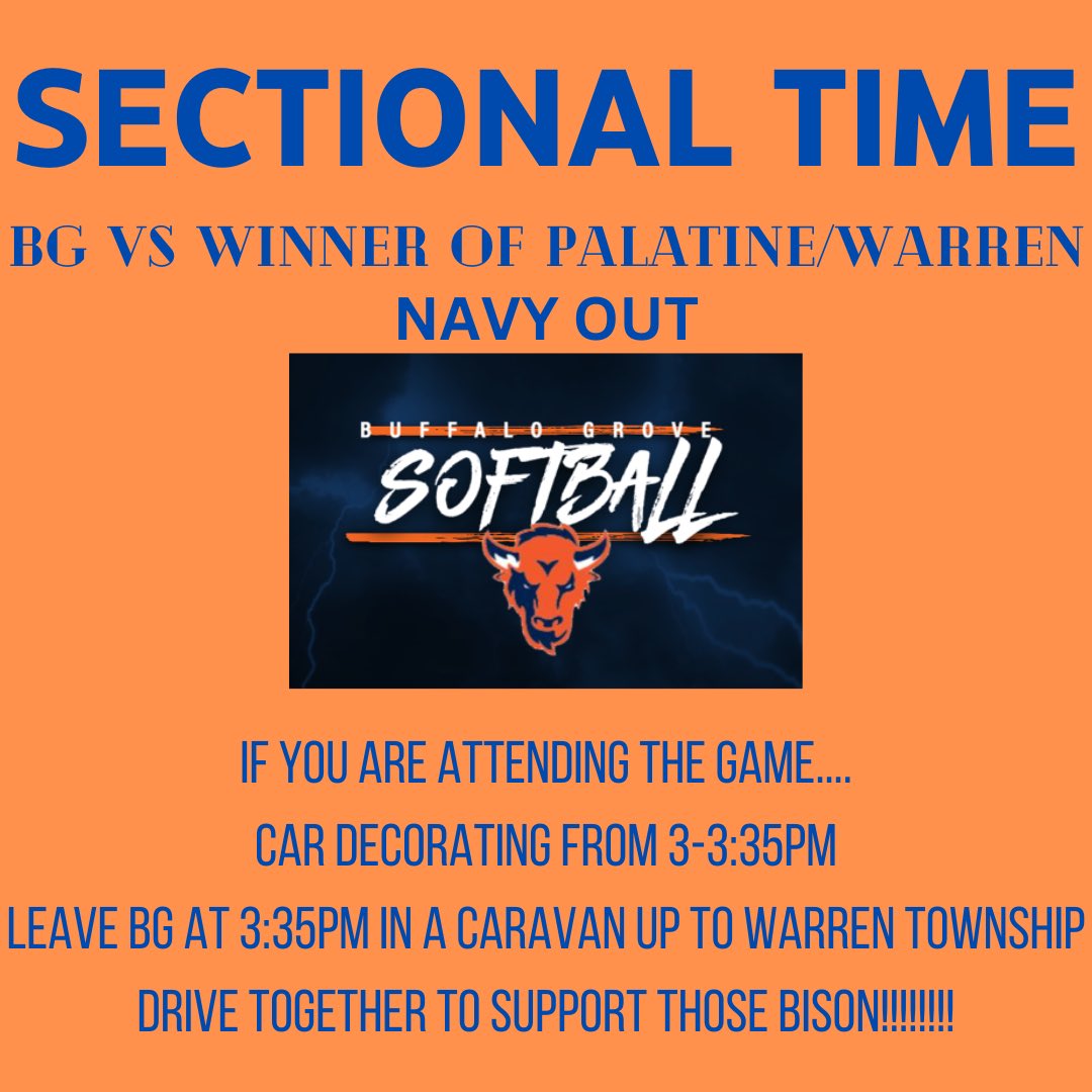 BGBisonSoftball (@bgbisonsoftball) on Twitter photo Come out and support your Bison! No more studying, great weather, cheer on your classmates! Get your car decorated and join the caravan! Spread the word and bring a friend! #FightOn <a href="/BGBisonAD/">Buffalo Grove Athletics</a> Come out and support your Bison! No more studying, great weather, cheer on your classmates! Get your car decorated and join the caravan! Spread the word and bring a friend! #FightOn <a href="/BGBisonAD/">Buffalo Grove Athletics</a>