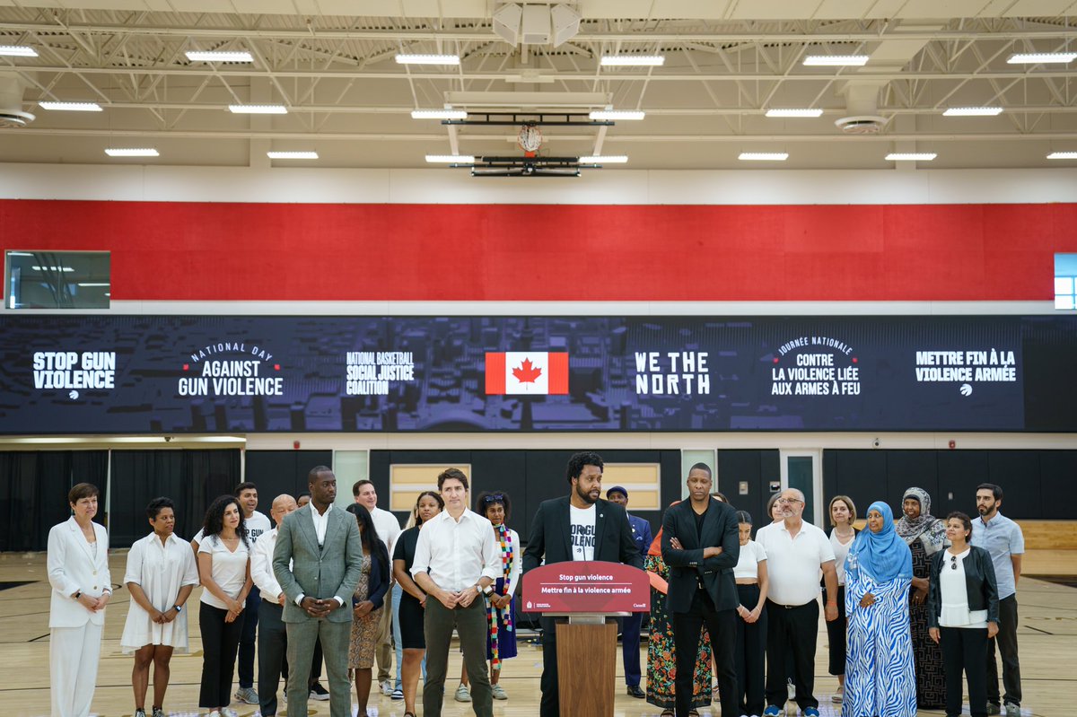 JustinTrudeau's tweet image. Just announced alongside Masai Ujiri, gun control advocates, victims’ families, and community members: Starting this year, the first Friday of June each year will be the National Day Against Gun Violence.