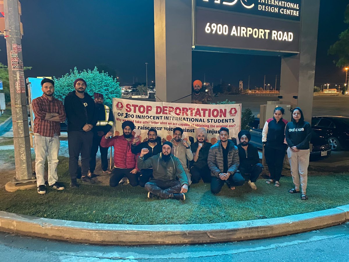 URGENT! Tomorrow at 11am, join international students to #StopTheDeportations and stand united for justice &amp; #StatusforAll
 
📍 6900 Airport Road, entrance 93

Today is the 5th day they’ve been bravely holding down a permanent protest, 24/7, outside CBSA offices in Mississauga
