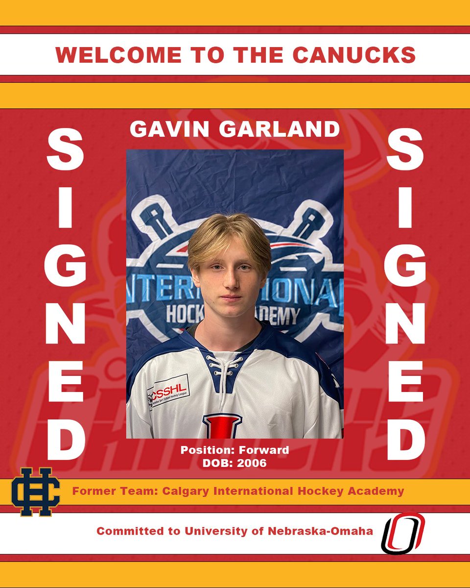 The Calgary Canucks are excited to welcome forward Gavin Garland to the organization and Nucks community! Gavin joins the Canucks from the Calgary International Hockey Academy and has committed to the University of Nebraska-Omaha! #GoNucks #NucksNation