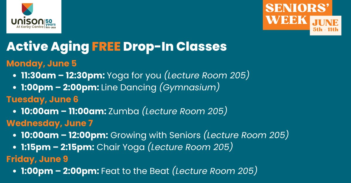 Unison50Plus's tweet image. In addition to our week of exciting events, our Active Aging team is offering drop-in classes! A perfect time to bring a friend and explore new interests. Visit unisonalberta.com/calgary-senior… for more details!  

@cityofcalgary 
#UnisonCalgary #seniorsweek #agefriendlyyyc