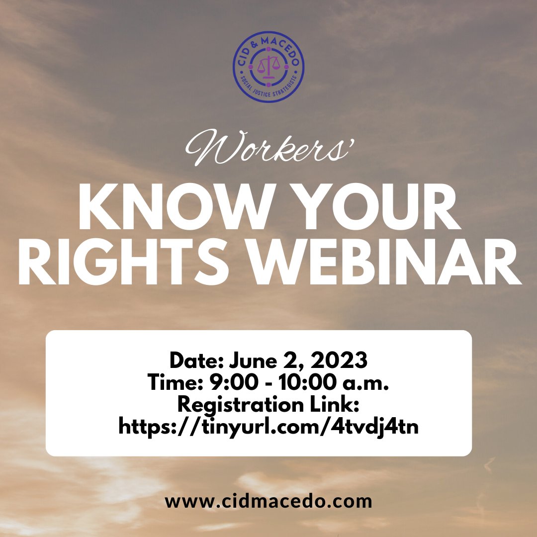 My amazing business partner and bad ass lawyer is giving out free legal information tomorrow for all workers. Please share widely. Register at tinyurl.com/4tvdj4tn
#workersrights