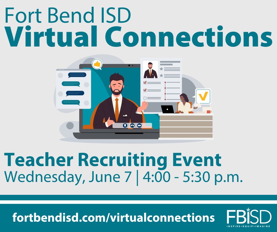 Calling all certified teachers looking to grow with Fort Bend ISD. Register to have an opportunity to meet principals looking for top-talented teachers to join their team for the 2023-2024 school year. #jobfair #teachers