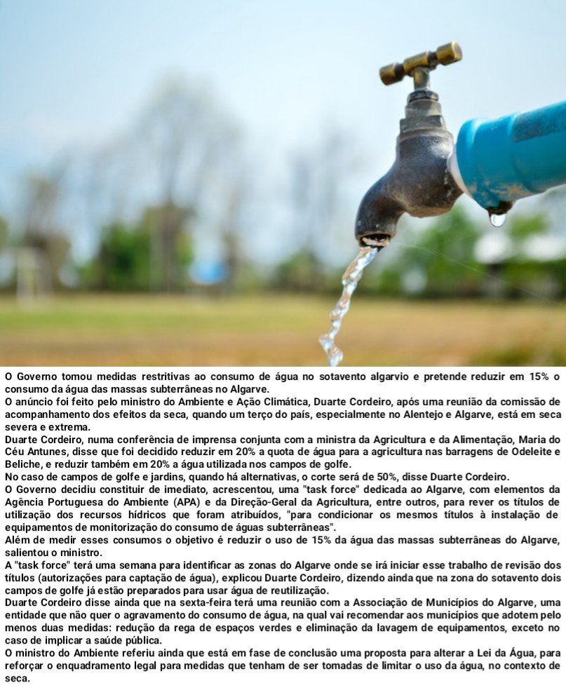 Governo restringe uso da água no sotavento algarvio
