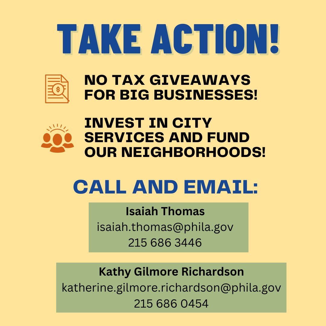 TaxTheRichPHL's tweet photo. ALERT: There are massive big business tax giveaways being pushed by the Chamber of Commerce in this year's city budget. Read more about how corporate tax giveaways lead to cuts to city services - and take action! https://t.co/780mcllCOF