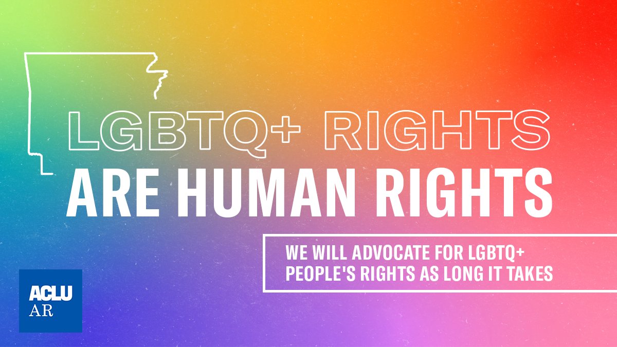 ArkansasACLU's tweet photo. Happy #PrideMonth, Arkansas! This June, we're celebrating love, equality, and the courage to be ourselves. From all of us at ACLU of Arkansas, we stand proudly with the LGBTQ community. Join us this month as we celebrate the rich diversity of love and identity! #Pride2023 https://t.co/Zu5cqj6Dx1