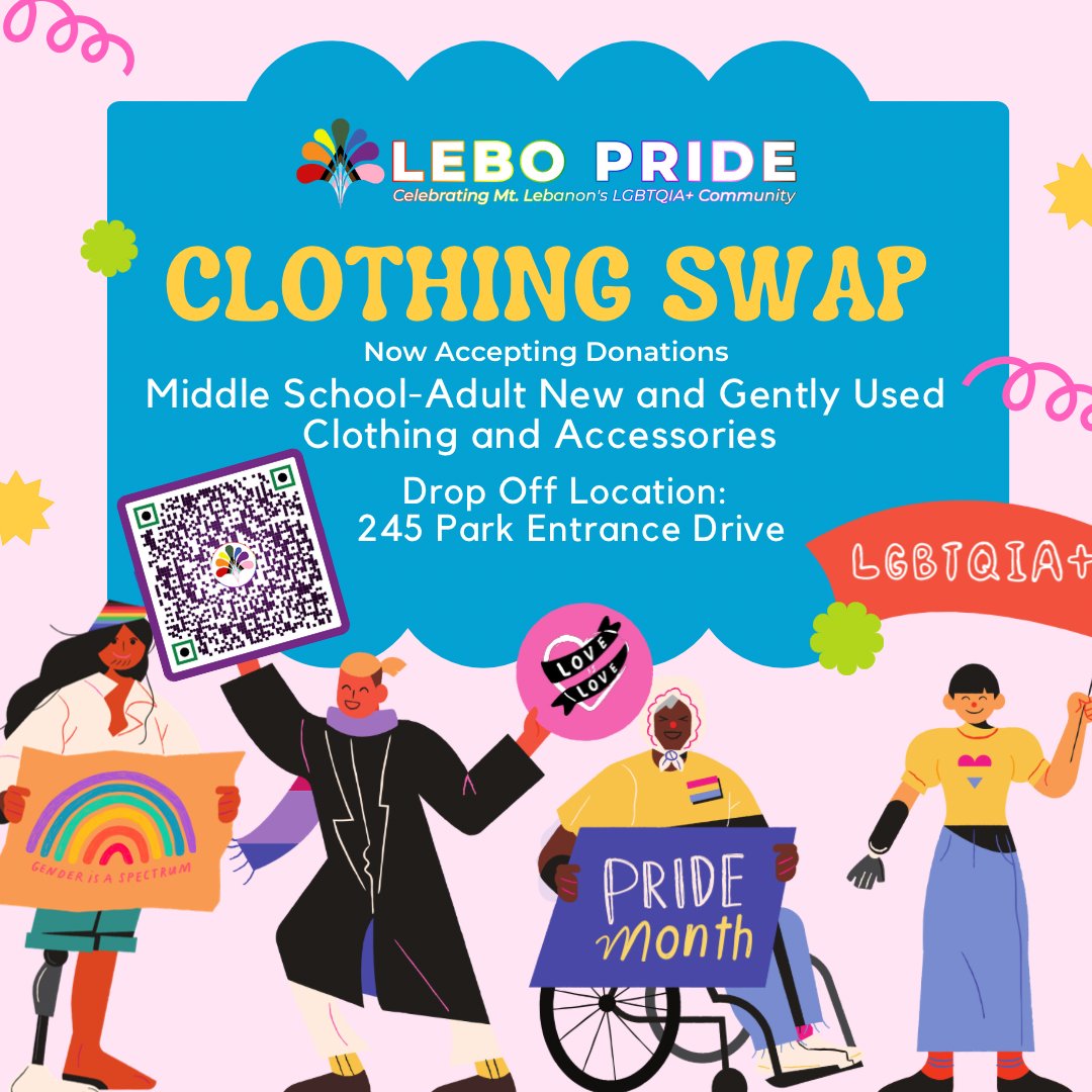 LeboPrideOrg's tweet image. Clothing is such an important part of socially transitioning for many trans, nonbinary, and other gender nonconforming individuals, that’s why the local GSA is hosting this gender affirming clothing swap! #LeboPrideCelebration

Register at lebopride.org/register