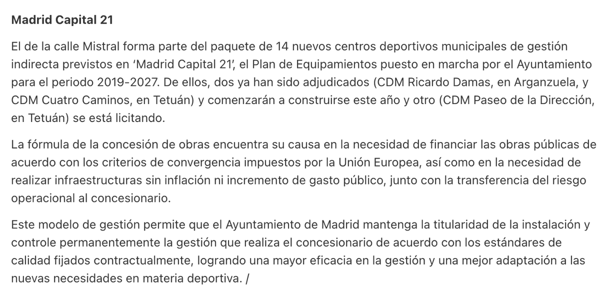 ¿No era la gestión público-privada la fórmula mágica 🧪✨ para construir y gestionar nuestro nuevo polideportivo?

Pasen y lean 🙄 madrid.es/portales/munim…