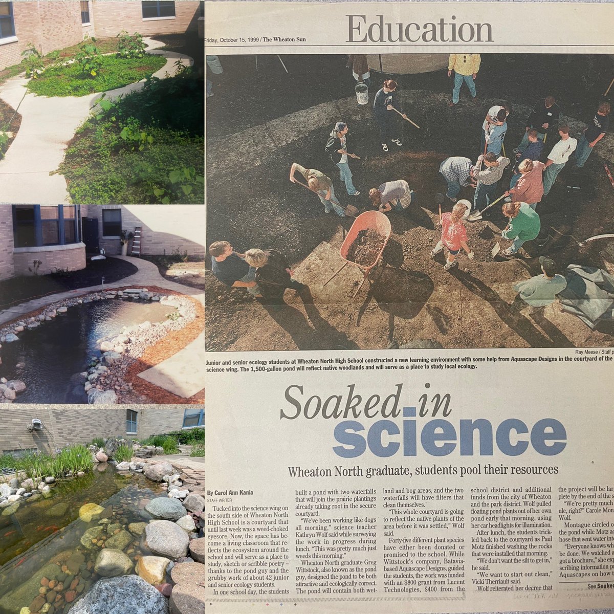Here is the science courtyard before the pond! The pond was installed in 1999 by @AquascapeInc who still support the WN pond today! Check out its spring refresh! Many more outdoor lessons and learning experiences for years to come!  @cusd200 #yourcommunityschools
