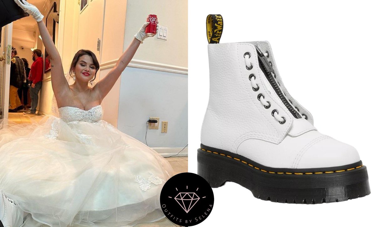 March 21, 2023 - .@SelenaGomez posted new pictures on her Instagram 

#SelenaGomez wearing a @davidsbridal Sheer Lace And Tulle Ball Gown Wedding Dress ($749.25) and #HannahBJewelry Pearl Evil Eye Drop Earrings (Sold out) with @drmartens Sinclair Milled Nappa Boots ($200).✨🔥✨