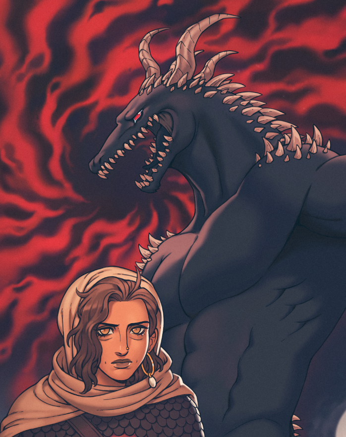 dinkydins's tweet photo. I finished my big illustration and I think I'm not gonna unveil the full thing until I've gotten to present my players with a printed version... but I'll give you a little snippet in the meantime of Na'Dir and Saatia https://t.co/Ix1wxGWZO1