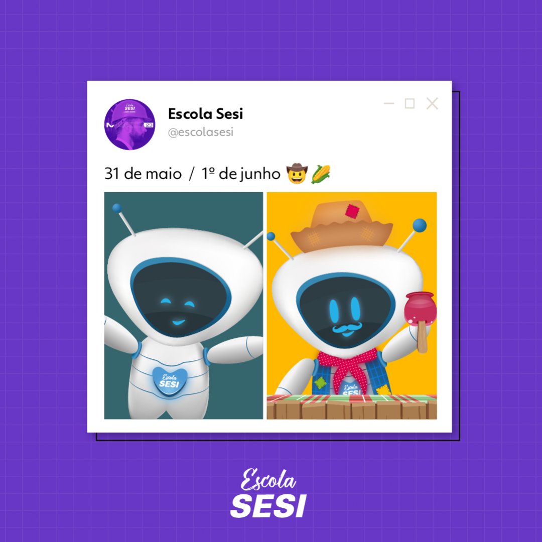 Sesi_ms's tweet photo. O melhor do mês do ano chegou e agora a gente só pensa em uma coisa: cadê as festas juninas? 🤠🌽

#SesiMS #EscolaSesi #FestaJunina #Arraiá #Zec #MS https://t.co/QPwgf7ipva