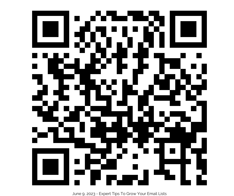 CountessGroup's tweet photo. [NEW QR Code and link for June 9 event!]   Join me on Friday, June 9 at 12 Noon Eastern for "Expert Tips to Grow Your Email List" - snap the QR code or go to:  https://t.co/YgzwQW77nL https://t.co/DNI5BudTll