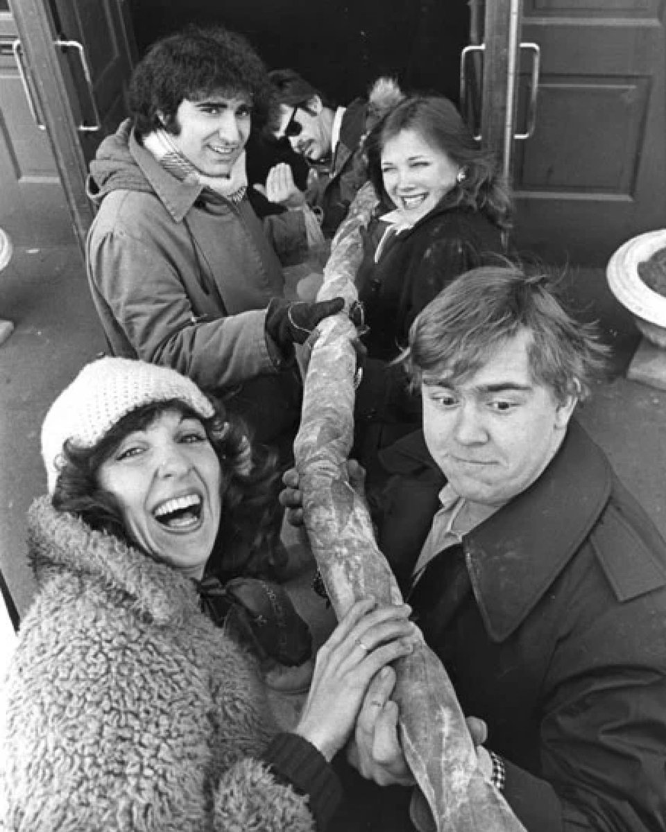 @SecondCityTO is celebrating 50 Years of Funny this June 🎊 🎂 Come explore its rich history and see the original flooring where John Candy made history. Pictured: Dan Aykroyd, Eugene Levy, Catherine O'Hara, Andrea Martin, and John Candy in a promo shot in Toronto, 1975.