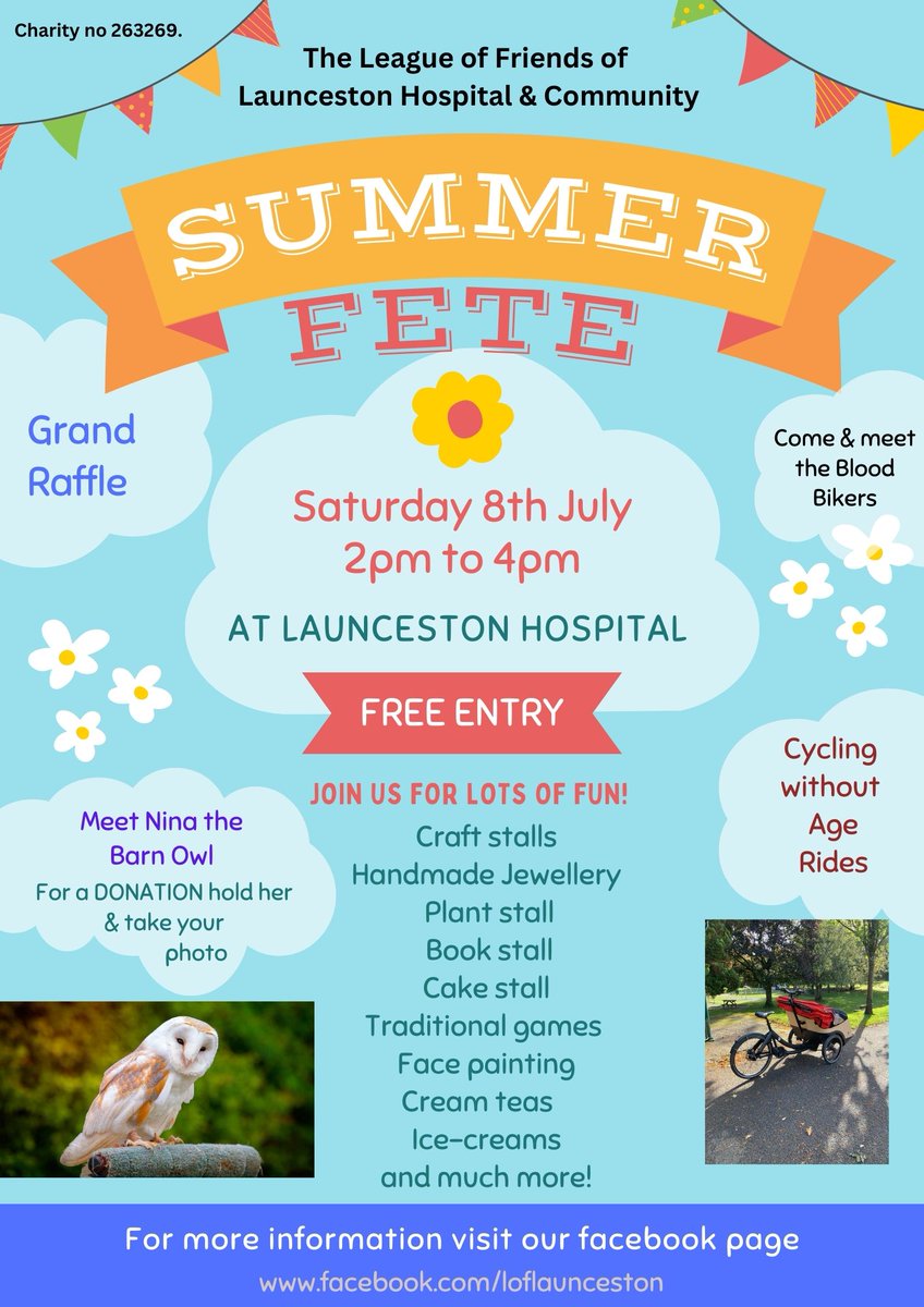 Date for the diary....Our Summer fete is on Saturday 8th July @LauncestonHosp All are welcome to join us for the afternoon. #Launceston #Charity #fundraising
