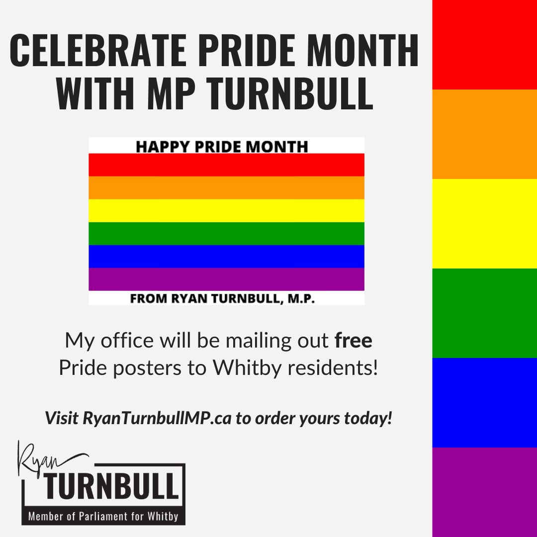 Happy Pride, Whitby! 🏳️‍🌈

To celebrate Pride Month this June, my office will be mailing free Pride posters to the constituents of Whitby! If you would like to receive one visit RyanTurnbullMP.ca &amp; fill out the form to have a poster mailed to you! #Pride #Whitby #DurhamRegion